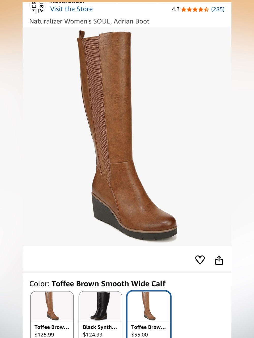 Soul Naturalizer : (9 1/2 W) Toffee Brown Knee-High Wedge Boot Adrian - NWOT